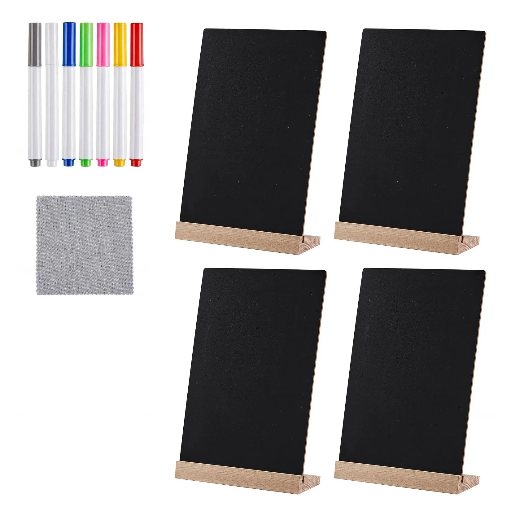 4-Pack Rectangular A4 Tabletop Chalkboard Signs with Wooden Stands, Double-Sided Mini Blackboard Menu Boards for Wedding Tables, Retail Displays