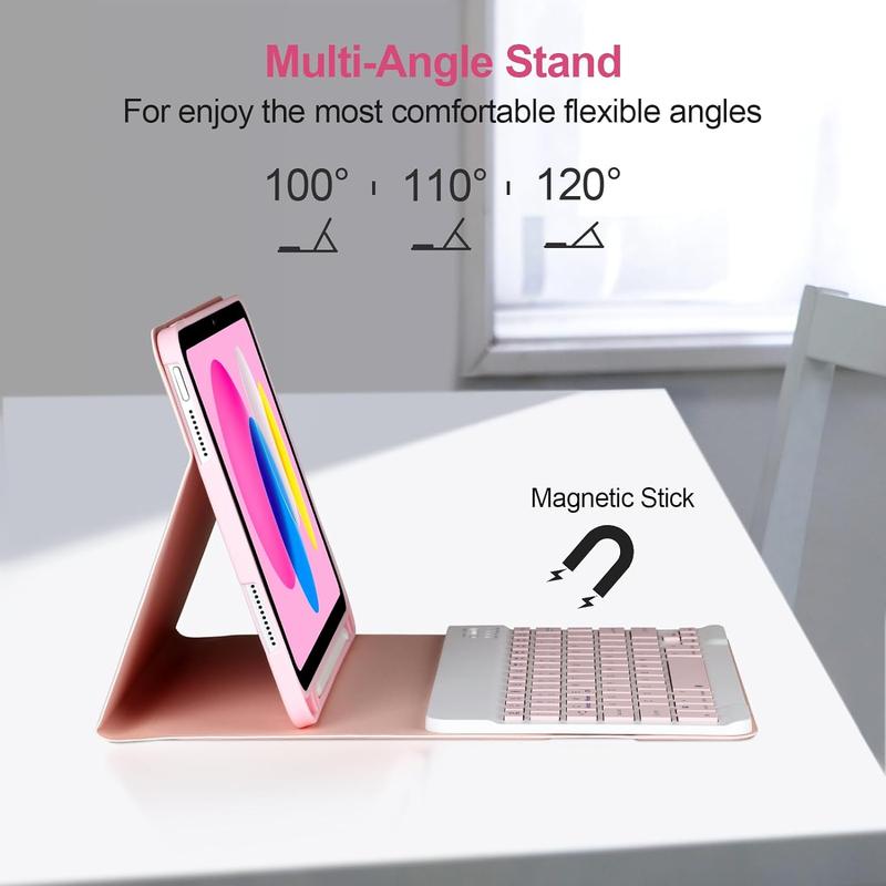 Detachable Bluetooth Keyboard Case for iPad 11/10th Gen 2025 11’’ 2022 10.9’’ with Pencil Holder Pink