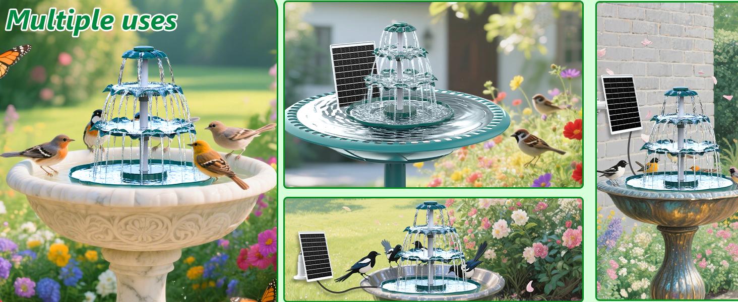6.5W Three-Layer Solar Bird Bath Fountain- High-Quality Outdoor Garden Decoration,DIY Detachable Solar Water Fountain Pump, Attracts Birds and Hummingbirds, Enhances Courtyard Atmosphere,Outdoor Bird Feeder and Waterfall, Efficient Solar Power Supply