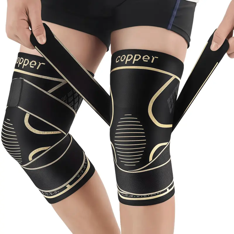 1 Pair Power Lifter Knee Brace - Copper Infused Compression Support with Adjustable Straps for Weightlifting & Heavy Training