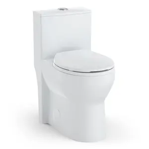 Garvee Round One-Piece Toilet, 17” ADA Comfort Height with Soft-Close Seat & Powerful Flush, Modern White Ceramic Toilet with PP Lid for Easy-Clean Bathroom