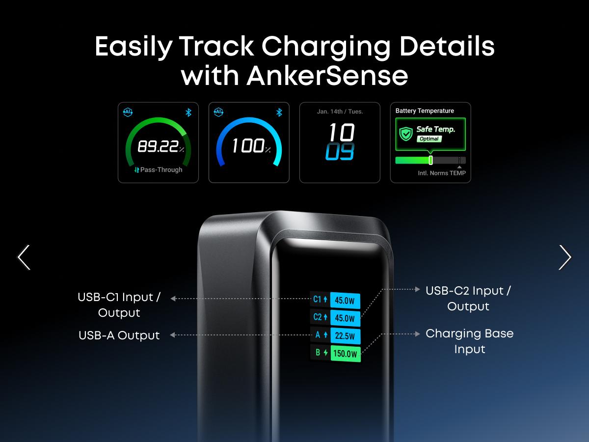 Anker Prime Power Bank, 20,100mAh/26,250mAh 3-Port Portable Charger with 220W/300W Max Output, Two-Way Charging, TSA-Approved, App Control, for MacBook, iPhone 17/16 Series, and More (Base Not Included)