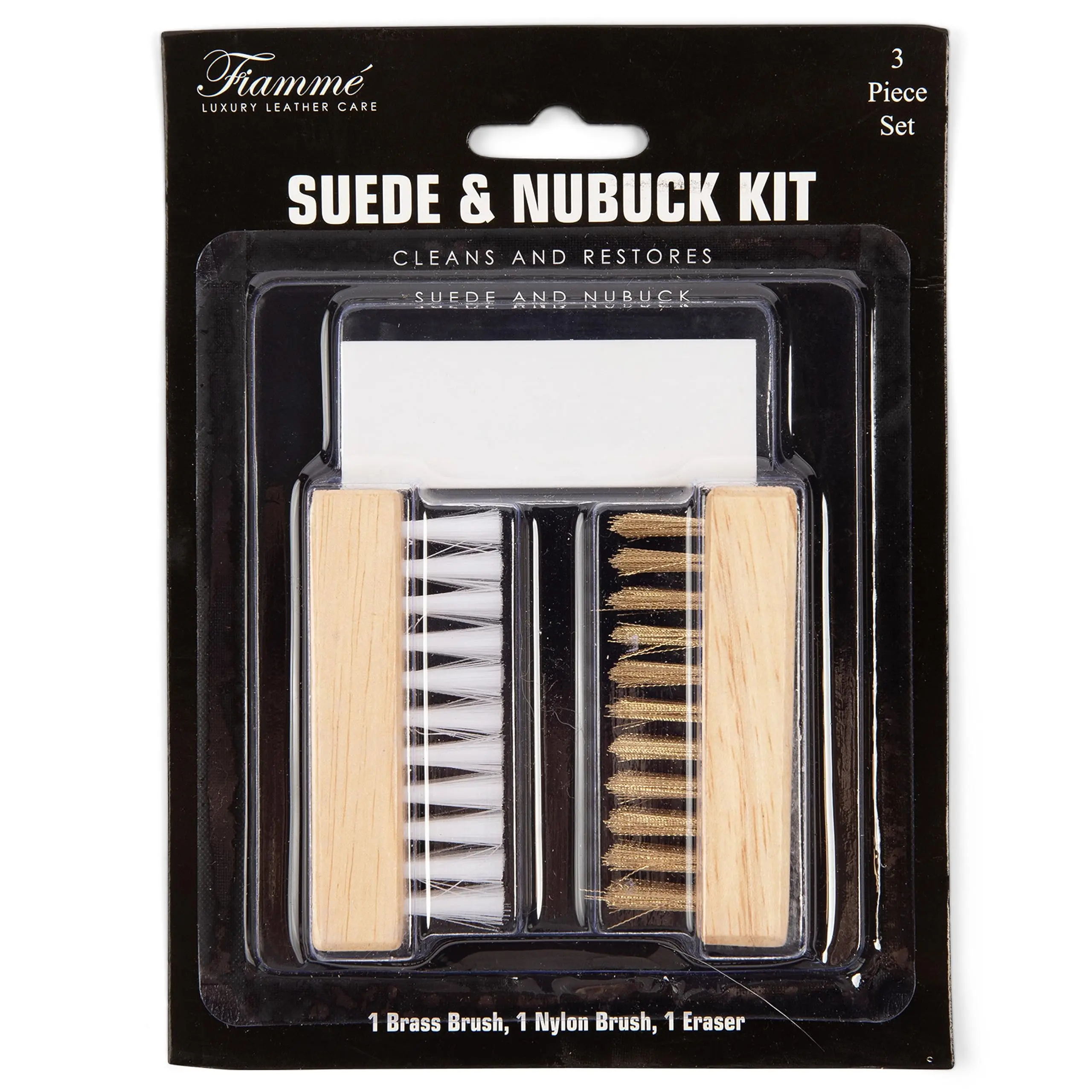 Fiamme Complete Suede and Nubuck Cleaning Kit - Brass-Nylon Brush Set, Suede Eraser for Shoes, Boots, Handbags