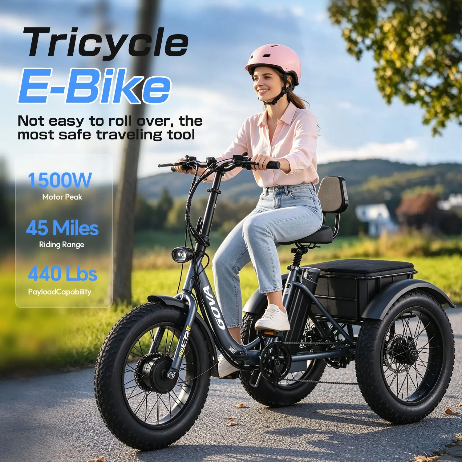 Unisex Foldable Folding Electric Tricycle for Adults - 1500W 3-Wheel Steel Frame E-Bike, 20"x4.0 Fat Tire Outdoor Cruising Trike, 48V Battery, Step-Through Practical Design, Large Basket, 440LBS Capacity, Wide Base
