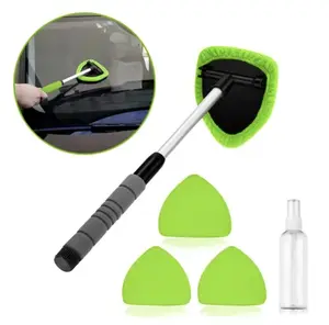 Windshield Cleaning Tool, Microfiber Car Window Cleaner with 4 Reusable & Washable Microfiber Pads and Retractable Handle