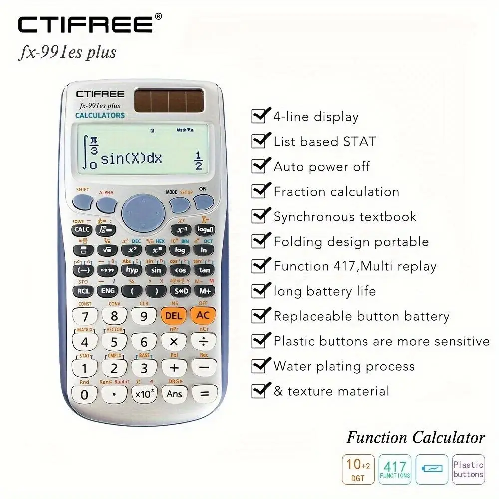 Multifunctional Scientific Function Calculator, 1 Count 417 Function Calculator, fx-991ES PLUS Calculator for Student Exam, Office Supplies