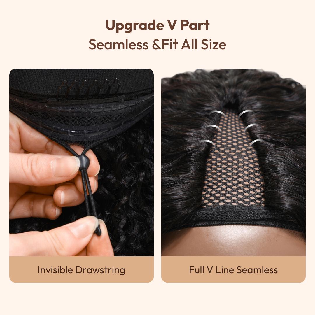 【Two Styles In One】UNice Upgrade V Part Wig Kinky Straight From Salon-Silk to Natural Blow Out Easy to Use and Style Beginners Friendly