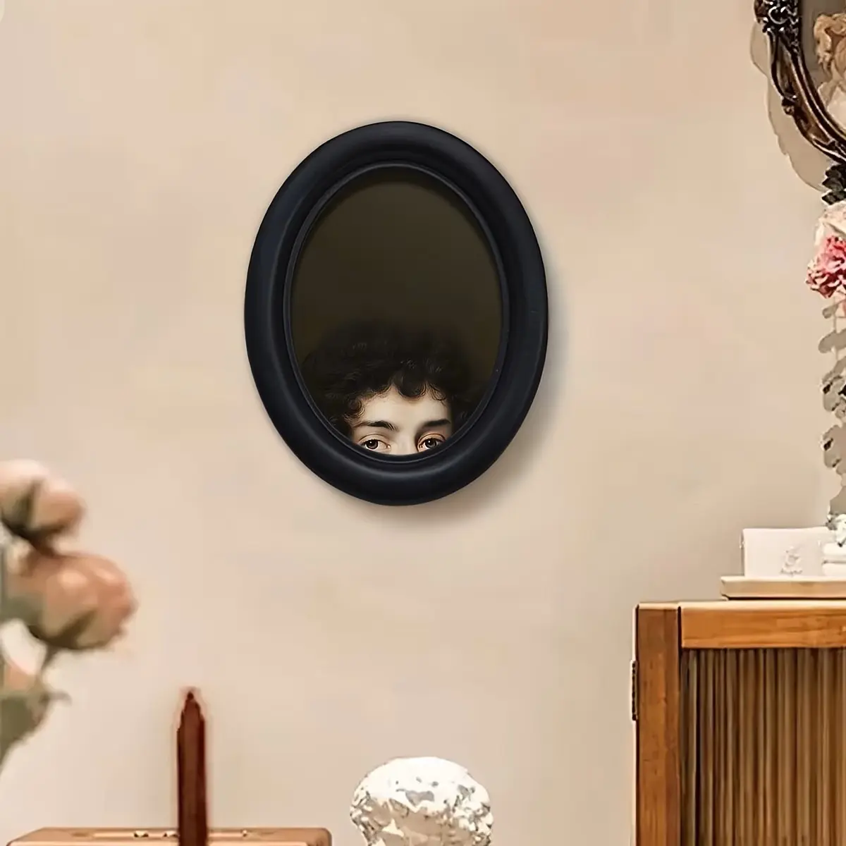 Victorian Style Oval Wood Picture Frame with Hook, Wooden Framed, Wooden Frame, Charming Wall Art for Bedroom and Living Room, Creative Home Decor Gift, Home Decoration, Vintage Oval Frame