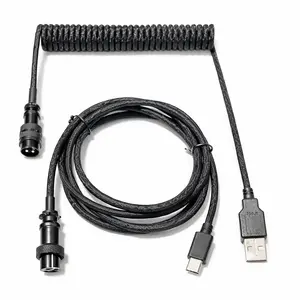 Custom Coiled Aviator Keyboard Cable Double Sleeving GX-16 Aviator Heat Shrink 1.5M USB C to USB A Molding for Gamers and Typists