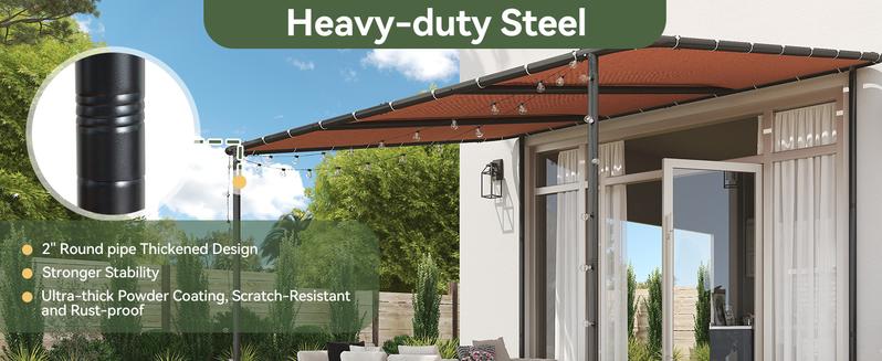 Aoxun 3-Size Lean-to Gazebo | Outdoor Pergola (8x5/10x6/10x12) | UPF50+ UV Resistant Waterproof Canopy | Wall-Mounted Sloped Roof Awning for Patio Backyard Deck Garden | Khaki Sun Rain Protection