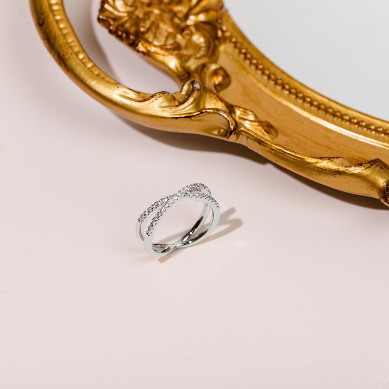 PAVOI 14K Gold Plated Women's X Ring Simulated Diamond CZ Criss Cross Ring