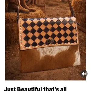 Checker square cowhide crossbody