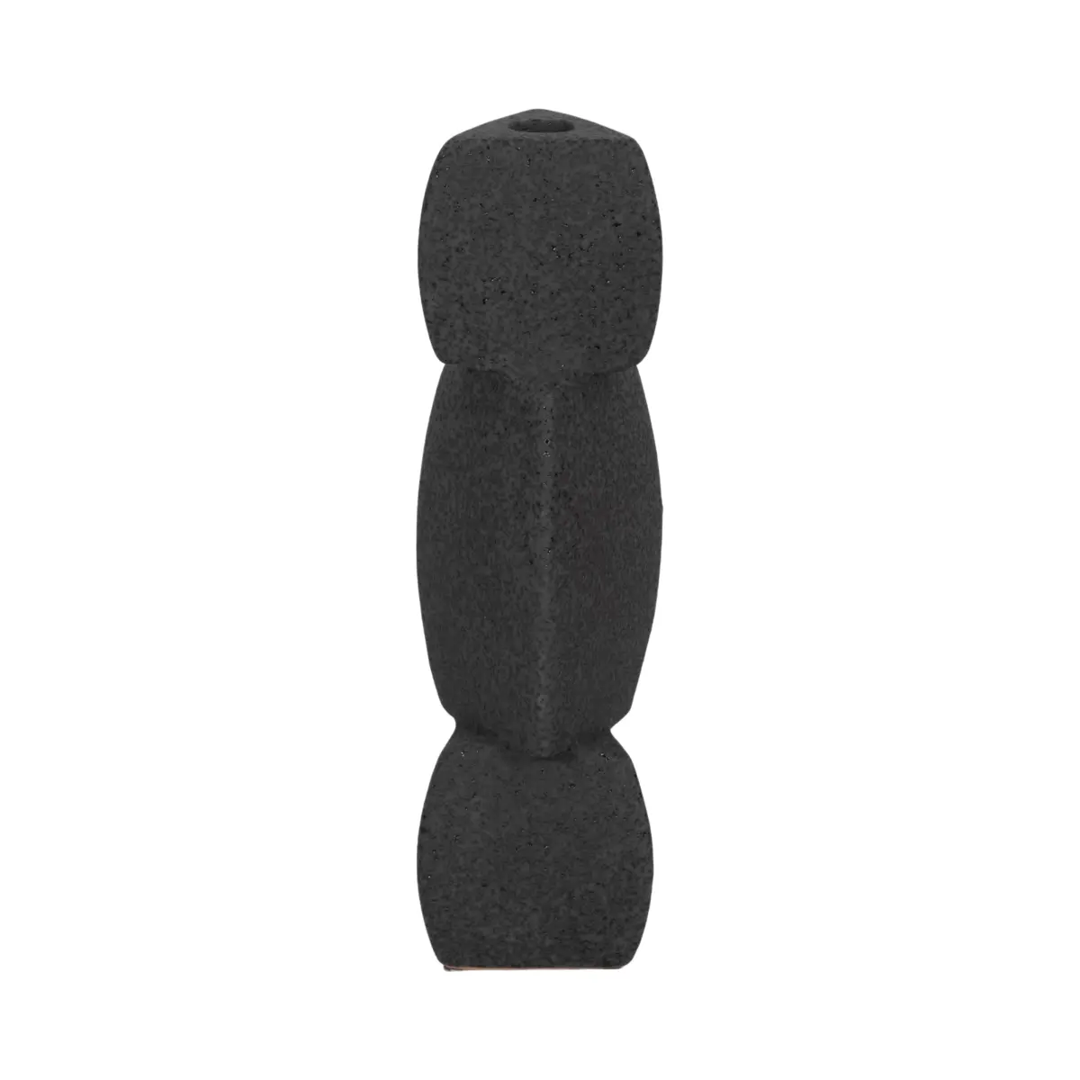 212 MAIN 12 in. Sand Glaze Black Stone Stacked Tapered Candle Holder - Modern Decorative Indoor Room Decor, Taper-Fit Home Supplies Accent Piece