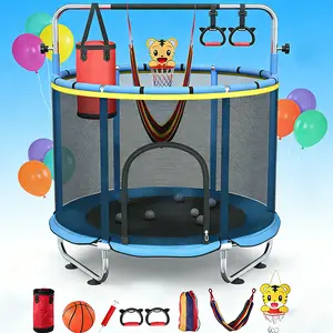60" Indoor & Outdoor Trampoline for Kids with Enclosure Toddler Trampoline Toys No-Gap Safety Design Includes Accessories
