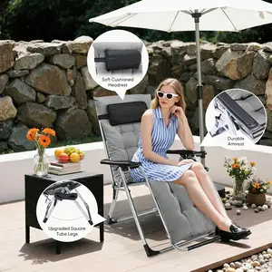Comfy Folding Chair, Folding Lounge Chair for Bedroom and Living Room, Folding Reclining Patio Chairs with Removable Cushion for Indoor Outdoor