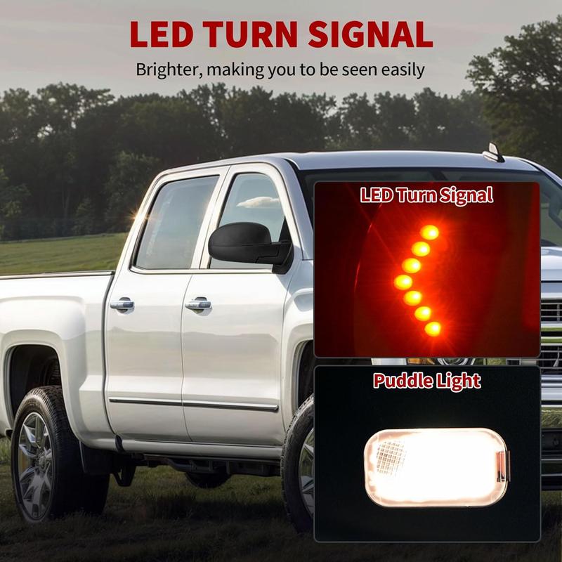 YITAMOTOR Towing Mirrors Compatible with 2007-2013 Chevy Silverado GMC Sierra 1500, 07-14 Suburban Yukon XL 1500, Power-Adjustable Glass and Heated with LED Arrow Turn Signal Side Mirrors Pair blind spot mirrors