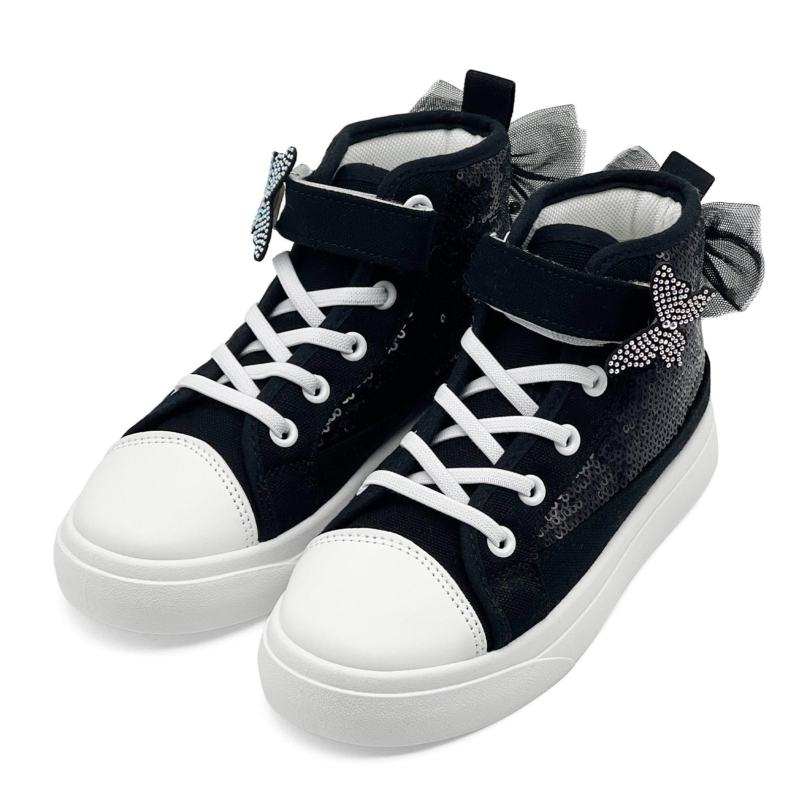 rosyclo Kids' High Top Canvas Casual Trainer Shoes, Trendy Sparkle Sequins Bow & Butterfly Design Sneakers for Toddler Boys & Girls, Sports Footwear for Running & Walking, Trendy High Top