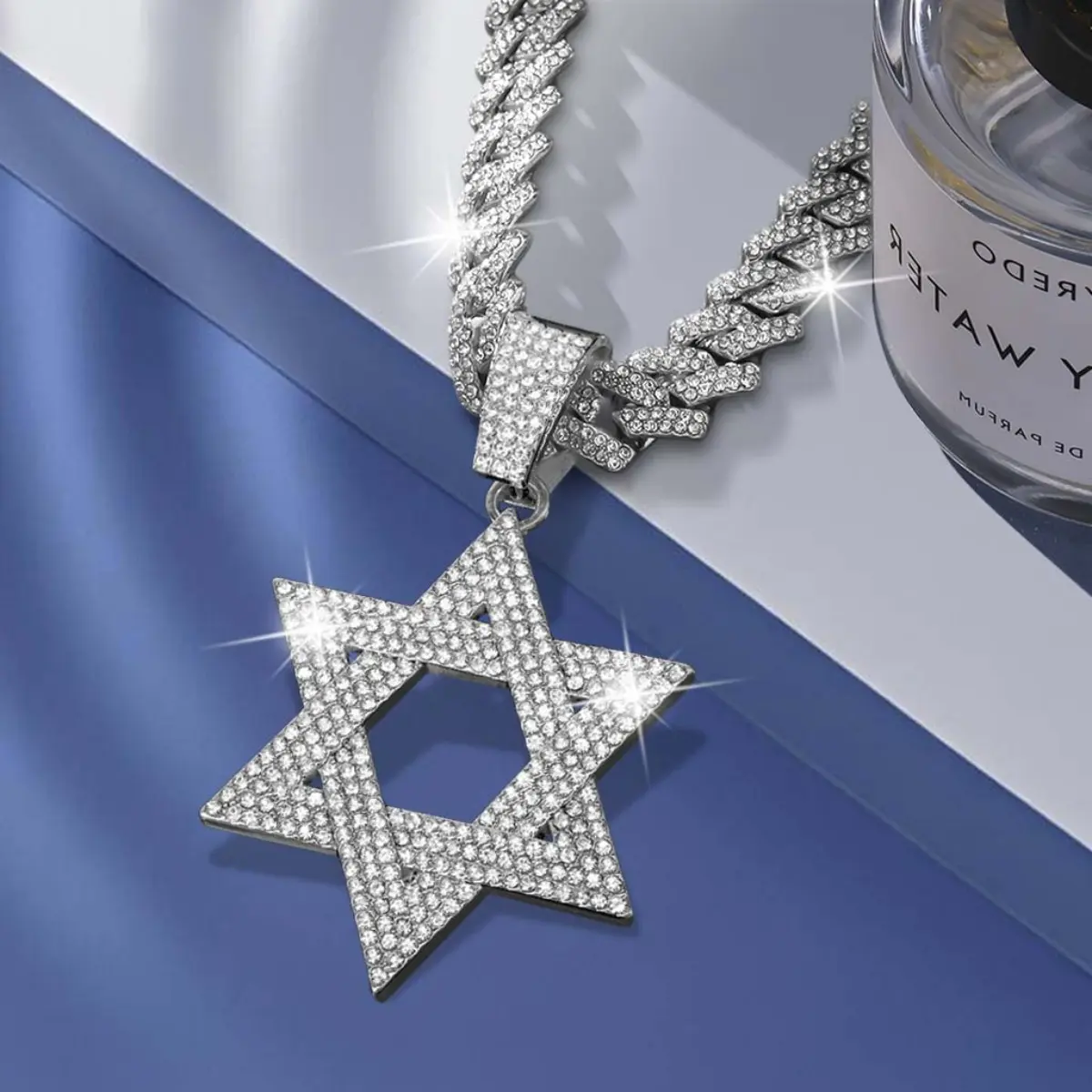 Six Pointed Star Necklace for Men Shiny Cubic Zirconia Accessories