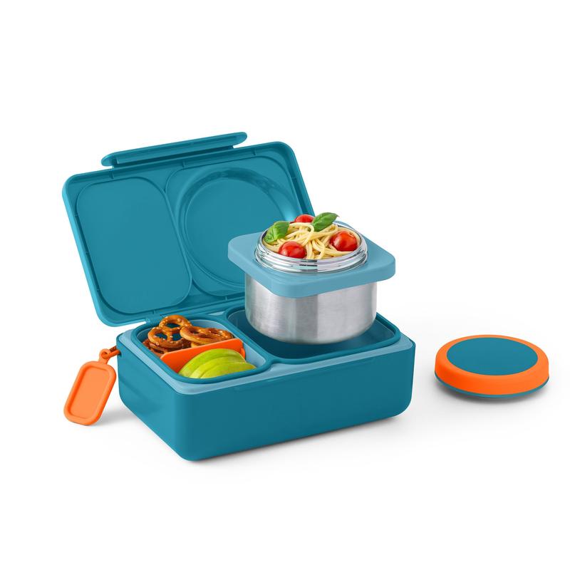 Omie OmieBox UP Insulated Bento Plastic Lunch Box for kids with 12 oz Stainless Steel Thermos and Ice Pack- TTS