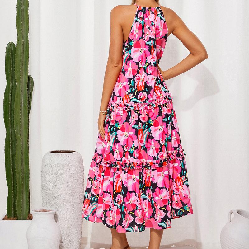 【Valentine's Day Limited】【Runs Large | Size Down】GRACE KARIN Women's Maxi Boho Dress Casual Summer Loose Long Floral Sundresses Flowy Halter Tiered Beach Vacation Outfits