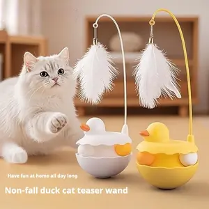 Self-Playing Duck Tumbler Cat Toy with Hanging Feather, No Battery Needed, Perfect for Bored Indoor Cats to Stimulate Hunting Instinct