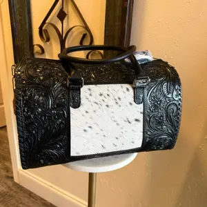 Western Rodeo tooled leather large speedy purse with hide