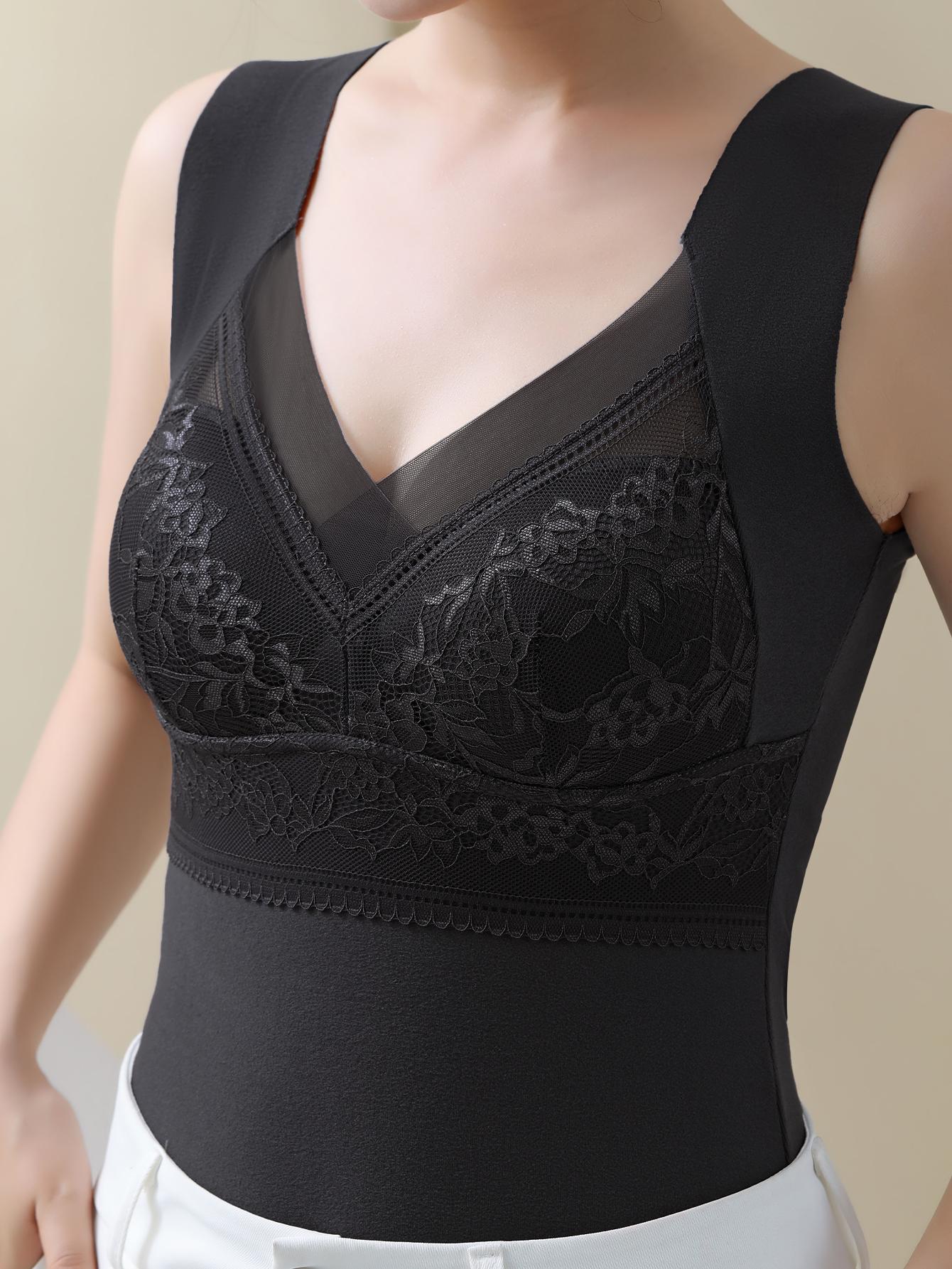 3-Pack Women's Autumn Winter De Velvet Thermal Lace Underwear V-neck Sleeveless Built-in  Soft Warm Breathable Skin-friendly Elastic Sexy Daily Wear Thermal Underwear Fall Casual Elegance