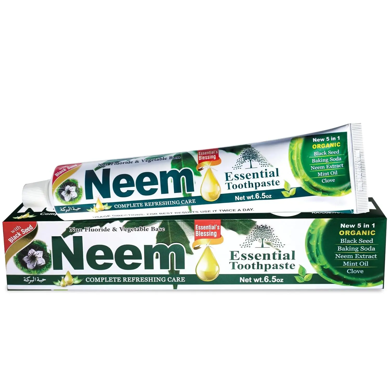 NEEM Essential Toothpaste - 6.53 oz Pack of 1 | New 5 in 1 | Fluoride Free