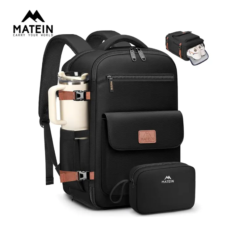 【Back To School】MATEIN Travel Backpack, TSA Friendly Underseat Personal Item Backpack (11x7.5x17 Inches) with 15.6" Laptop Sleeve, Shoe Compartment, Durable Zippers, Carry On Backpack for Air Travel, Business Trips & Daily Commuting