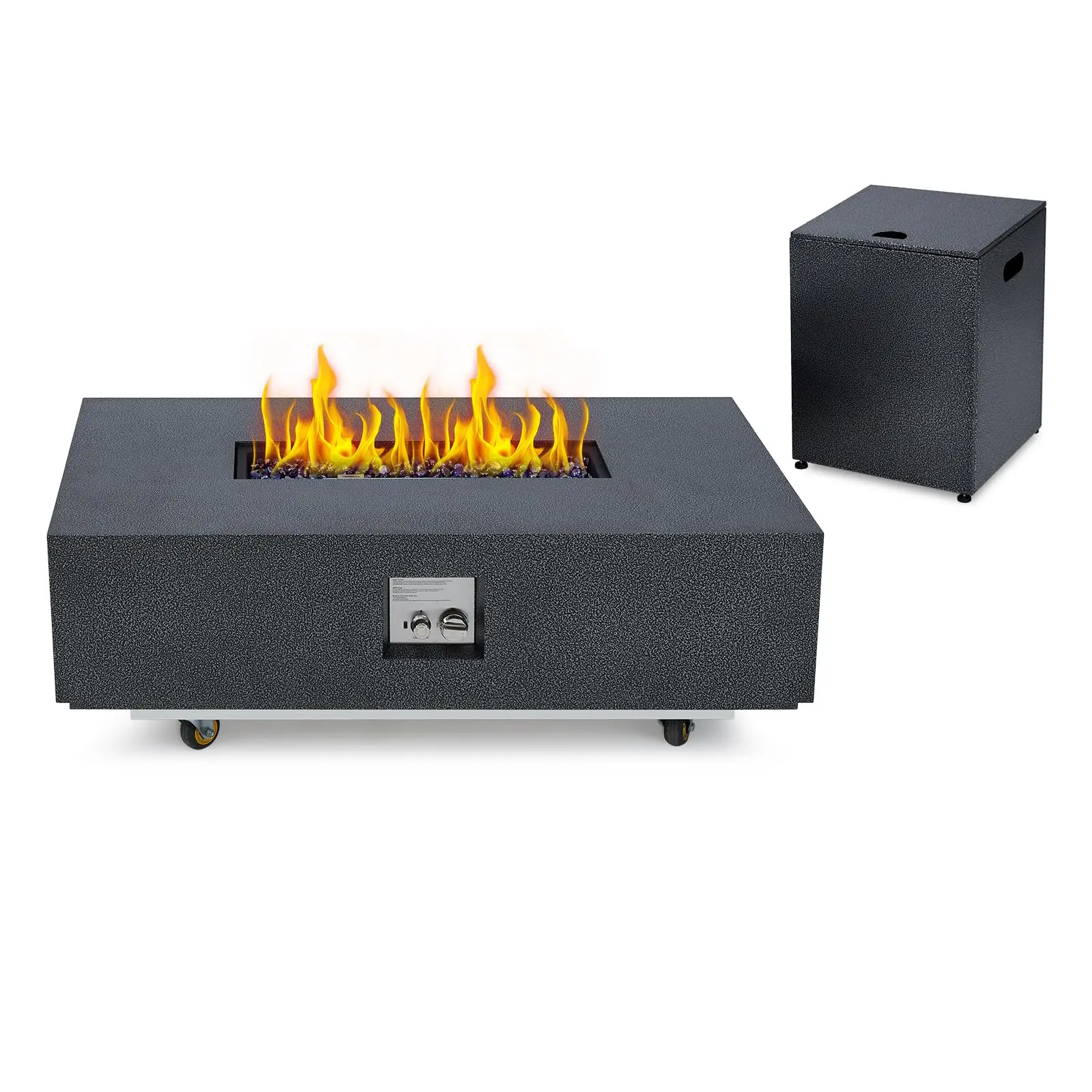 Gaomon 36" Rectangular Stainless Steel Propane Fire Pit Table - 50,000 BTU, Glass Bead, Wind Guard, Waterproof Cover, Removable Lid, Convertible Dining Table, Ready-to-Use for Patio, Garden (Yellow)