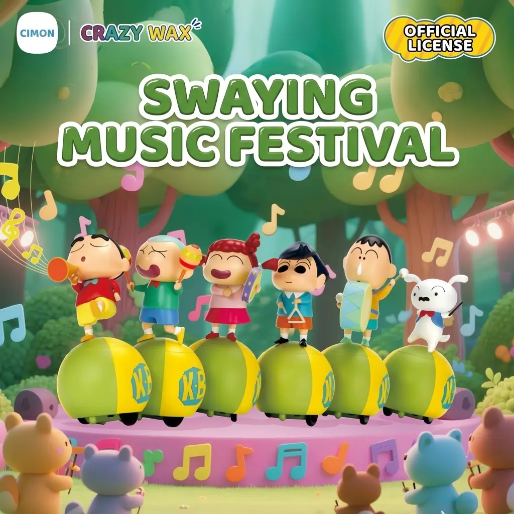 MINISO Crayon Shin-chan Swing Band Series Desktop Ornament Figurine Toy Merchandise - Unisex, 6 Designs, Secret Edition Chase, Box-Included Collectible, Cute Gift for Students, Holiday Decor, Desktop Decor Figures