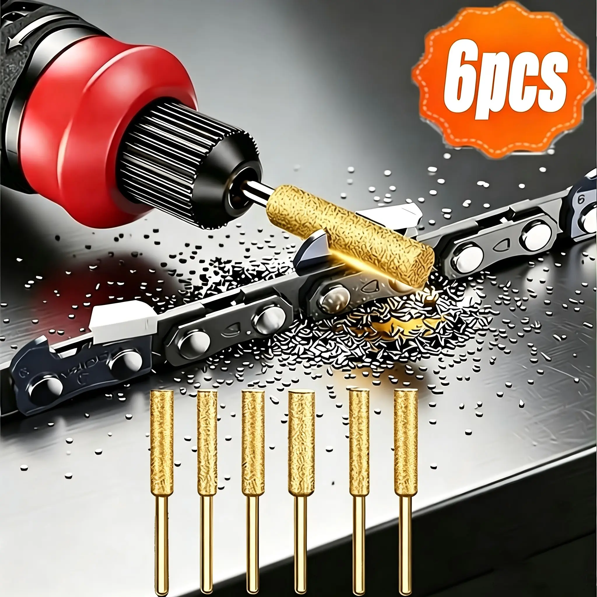 Six-Piece Diamond Chainsaw Sharpener Set, Grinding Head Rotary Tool File, Efficient, Suitable for Chainsaw, Artificial Jade, Glass, Metal, Wood Grinding - Non-Rechargeable Power Mode