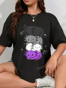 100% Cotton Kawaii Axolotl Pile Asexual Pride Flag LGBTQ T-Shirt