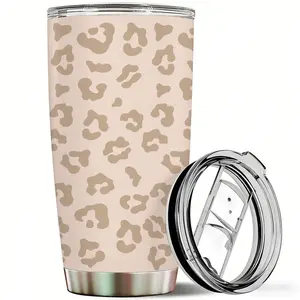 Tumbler Cup with Lid - 20oz - Sand Leopard | Vacuum Insulated - Travel - Stainless Steel Tumblers - Double Wall Coffee Tumbler - Keeps Temperature up to 24hr - Anti Spill Lids