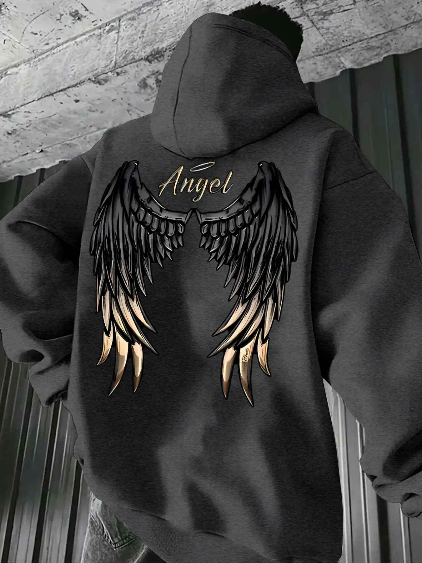Men's Casual Hooded Sweatshirt with Unique Wing Print, Soft Polyester Fabric, Drawstring Pocket Long Sleeve Pullover for Fall & Winter, Graphic Print Hoodie, Casual Streetwear Sweatshirt