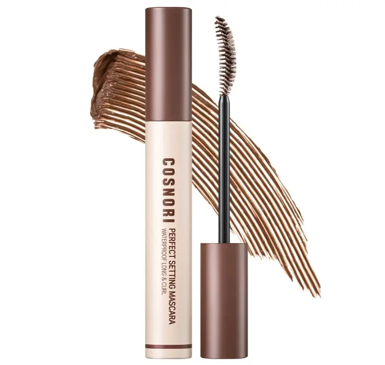 COSNORI Perfect Setting Waterproof Mascara Long&Curl 02 Cozy Brown – Long Lasting Smudge - Brown Mascara - Soft Definition for Blue & Green Eyes - K Beauty - 0.23fl oz (7ml)
