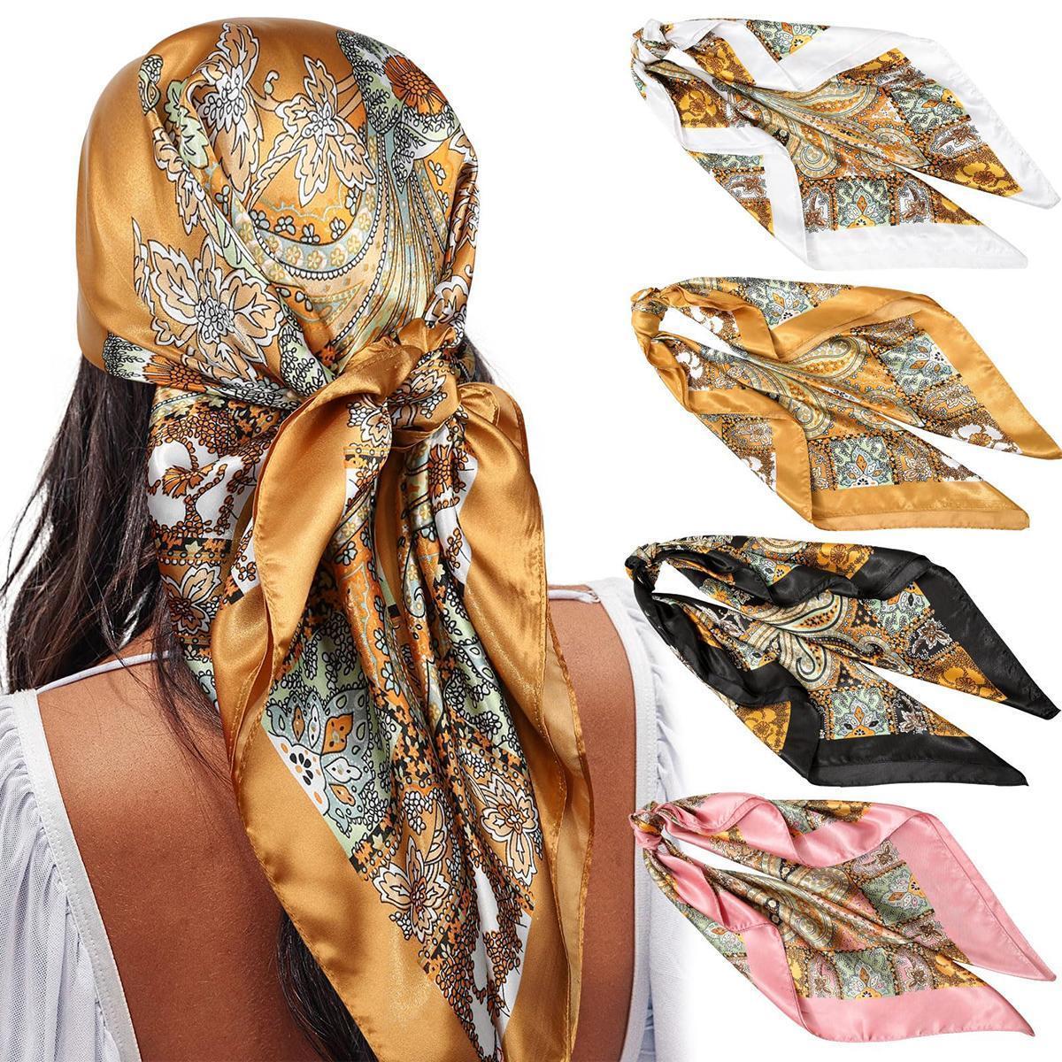 4PCS/Set 35'' Printed Square Head Scarf Neck Scarves for Women Silk Like Hair Kerchief Bandanas Neck Scarf Sleeping Head Wraps Hair Band Headscarf Female Hair Accessories 4PCS/Set 35'' Printed Square Head Scarf Neck Scarves for Women Silk Like Hair Kerchief Bandanas Neck Scarf Sleeping Head Wraps Hair Band Headscarf Female Hair Accessories