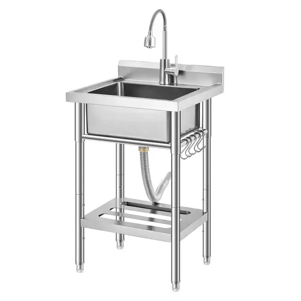 [FLASH SALE] Garvee 20"D X 22"W X 38"H Stainless Steel Utility Sink Free Standing Single Bowl Kitchen Sink Adjustable Leg Height with Faucet Indoor Outdoor Farmhouse