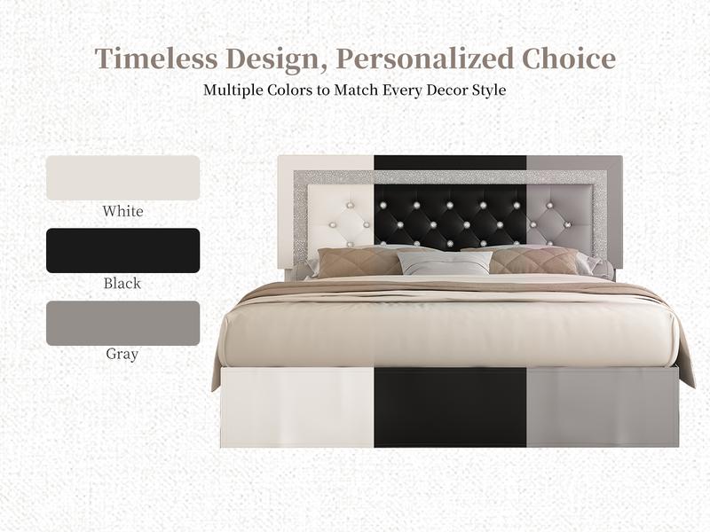 SIBEDS Queen Bed Frame with Adjustable Headboard, PU Upholstered Platform Bed for Bedroom, LED Lighting and Skirt, Diamond Tufted Design, Wooden Slat Support, Easy Assembly SIBEDS Queen Bed Frame with Adjustable Headboard, PU Upholstered Platform Bed for Bedroom, LED Lighting and Skirt, Diamond Tufted Design, Wooden Slat Support, Easy Assembly