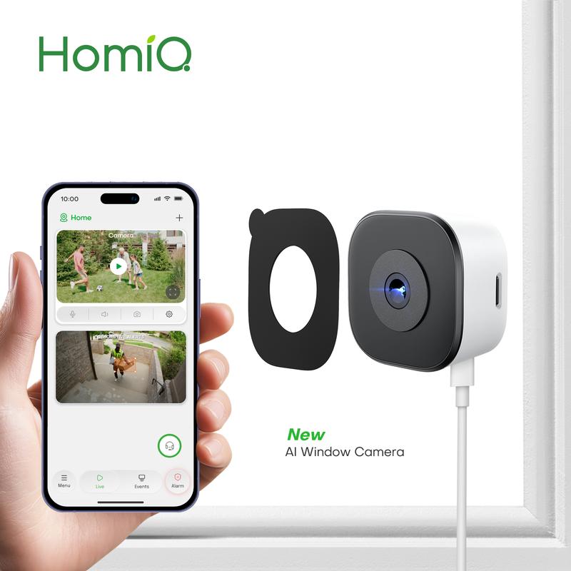 HomiQ AI 3K 5MP Magnetic Window Camera, 2.4/5GHz Dual-Band WiFi Indoor Security Camera, Color Night Vision, AI Smart Video Search & Auto Highlights, 24/7 Recording, Motion Detection, Easy Install Phone & SD