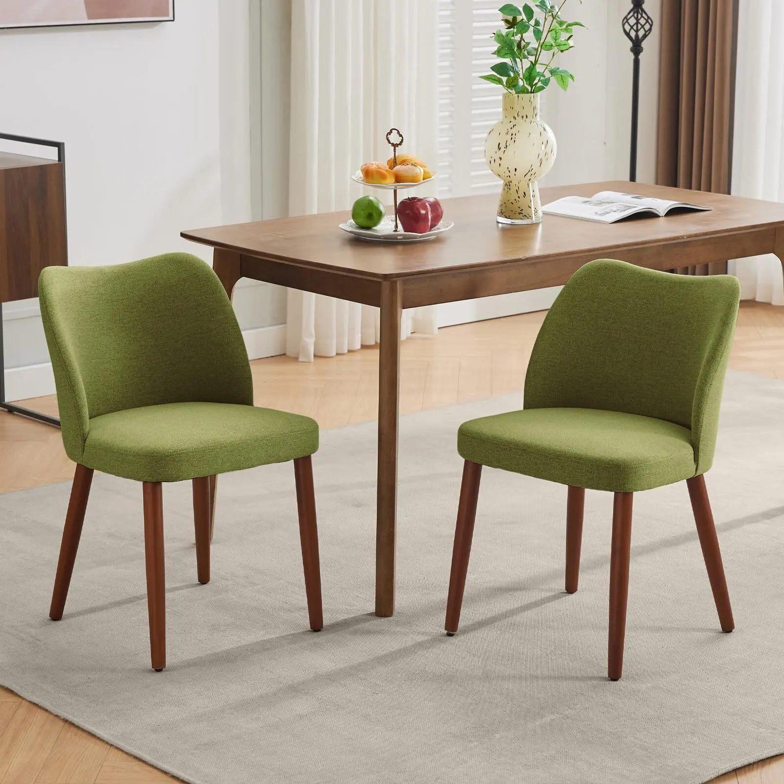 Upholstered Dining Chairs Set of 2, Modern Fabric Dining Room Kitchen Side Chair for Restaurant,Upholstered Fabric Accent Chairs,Green