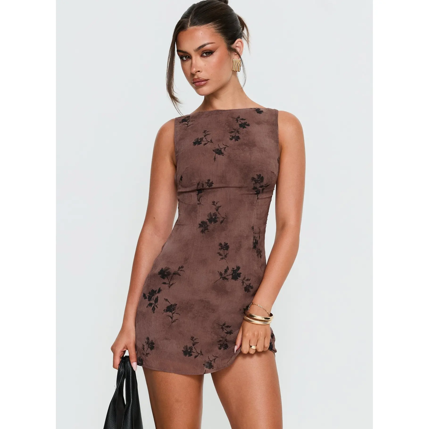Edwyna Mini Dress Brown Floral