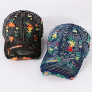 Secret Y2K Streetwear Aesthetic Vintage Ripped Washed Denim Baseball Cap Distressed Dad Hat Unisex Casual Summer Sun Protection Fashion Accessories