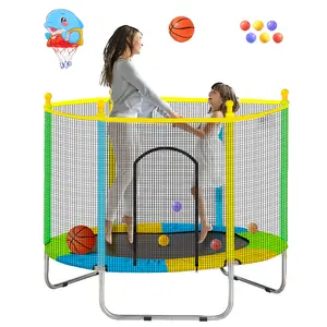 Towigic 55" Trampoline for Kids with Enclosure,Up to 440 Ibs Toddler Mini Trampoline with Net and Basketball Hoop,Indoor/Outdoor Toddler Trampoline for Kids,Gifts for Boys & Girls