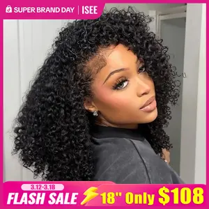 【18‘’=$108】ISEE HAIR 250% Kinky Curly Wear Go Half Wig Invisible Hairline 150% & 180% Glueless Human Hair Wigs No Lace Seamless Flip Over Wig Updo Down Style Hairpiece#SpringStatements