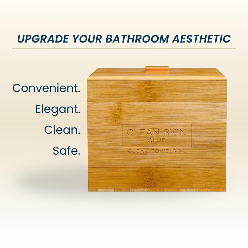 Clean Skin Club Luxe Bamboo container with Cover, includes 50 Clean Towels® XL Original disposable face towels