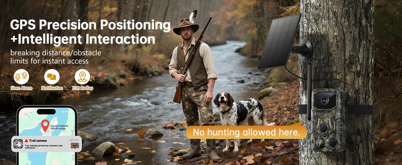 4G Remote Hunting Camera with GPS, 1.6K HD Night Vision, 0.1s Ultra-Fast Trigger, Clear Night Imaging, IP67 Waterproof, Built-in GPS Tracking, Suitable for Wildlife Monitoring / Hunting / Farm Security. Survival Kit