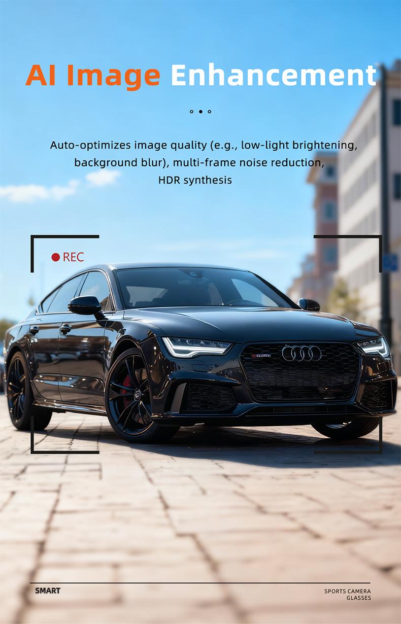 Smart Sports Glasses with 8MP Camera, 2K Photo/1200P Video Recording Wearable Glasses, IP54 Waterproof Multifunctional Wireless Audio Bluetooth Glasses with Headphone, Outdoor Sports Polarized Sunglasses with AI Voice Assistant, UV Protection Eyeglass