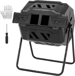 43 Gallon Dual Chamber Compost Tumbler, 360° Rotating Outdoor Composter with Gloves, Efficient Backyard Garden Bin for Patio Lawn, Composting for Home Gardening