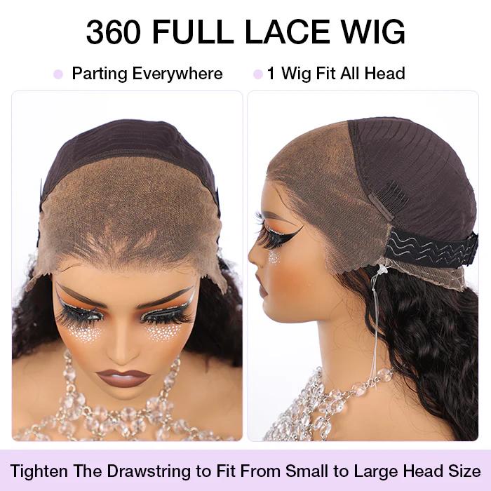 Pizazz Hair Hidden Strap 360 Full Lace Frontal Wigs Pre Cut Glueless Wig Body Wave Human Hair With Bleached Knots
